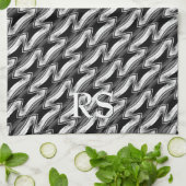 シルバーブラックパターン:モノグラムキッチンデコール キッチンタオル (折り畳み)