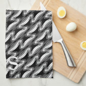 シルバーブラックパターン:モノグラムキッチンデコール キッチンタオル (四つ折り)