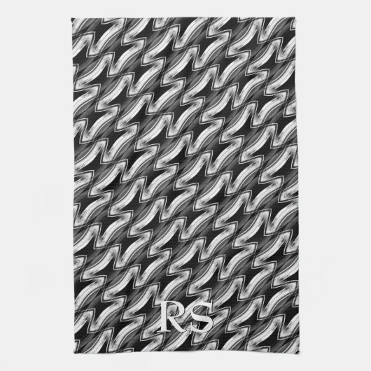 シルバーブラックパターン:モノグラムキッチンデコール キッチンタオル (縦)