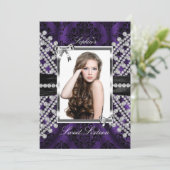 シルバーブラックパープルジュエリー&ダマスカス写真甘い16 招待状 (スタンド正面)
