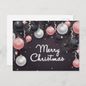 シルバーブラックピンクホワイトクリスマスボール、紙吹雪 シーズンポストカード (正面/裏面)