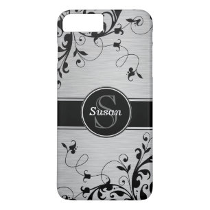 シルバーブラックフローラの渦 iPhone 8 PLUS/7 PLUSケース