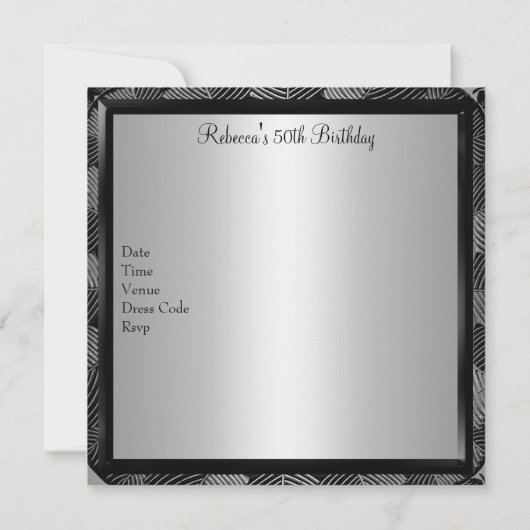 シルバーブラックフローラフォトフレーム50誕生日2 招待状 (裏面)