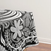シルバーブラックフローラ葉イラストレーションパターン テーブルクロス (インサイチュ)