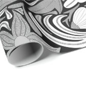 シルバーブラックフローラ葉イラストレーションパターン ラッピングペーパー (ロールコーナー)
