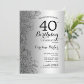 シルバーブラックフローラ40歳の誕生日パーティー 招待状 (スタンド正面)