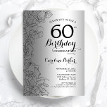 シルバーブラックフローラ60thバースデーパーティー 招待状<br><div class="desc">シルバーブラックフローラ60th Birthday Partyへの招待。ボタニカルモダンアウトラインスケッチのアクセントとタイポグラフィスクリプトフォントを特徴とするミニマルデザイン。トレンディーシンプル招待状カードは女性の日スタイリッシュお祝いに最適。任意のカスタマイズ年齢にすることができる。印刷されたZazzle招待状または即時ダウンロードのデジタル印刷可能なテンプレート。</div>