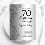 シルバーブラックフローラ70thバースデーパーティー 招待状<br><div class="desc">シルバーブラックフローラ70th Birthday Party Invitation.ボタニカルモダンアウトラインスケッチのアクセントとタイポグラフィスクリプトフォントを特徴とするミニマルデザイン。トレンディーシンプル招待状カードは女性の日スタイリッシュお祝いに最適。任意のカスタマイズ年齢にすることができる。印刷されたZazzle招待状または即時ダウンロードのデジタル印刷可能なテンプレート。</div>