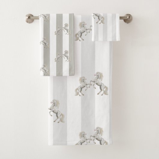 シルバーブラックホワイトストライプ馬のバスルームのタオルのセット バスタオルセット (インサイチュ)