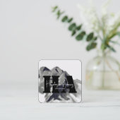 シルバーブラックマウンテンズ抽象芸術シグネチャーモノグラム スクエア名刺 (スタンド正面)