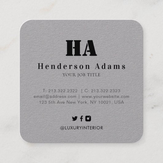 シルバーブラックマウンテンズ抽象芸術シグネチャーモノグラム スクエア名刺 (裏面)