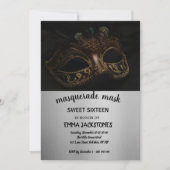 シルバーブラックマスカレードマスクスウィート16 15誕生日 招待状 (正面)