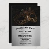 シルバーブラックマスカレードマスクスウィート16 15誕生日 招待状 (正面/裏面)
