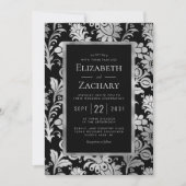 シルバーブラックヴィンテージフローラルパタ結婚ーン 招待状 (正面)