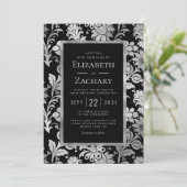 シルバーブラックヴィンテージフローラルパタ結婚ーン 招待状 (スタンド正面)