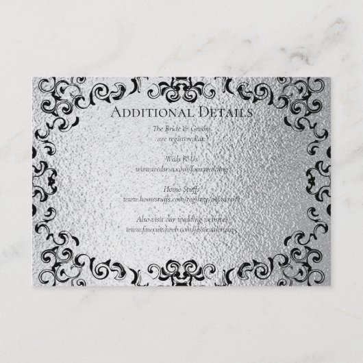 シルバーブラック渦巻きゴシッ結婚クス エンクロージャーカード (裏面)