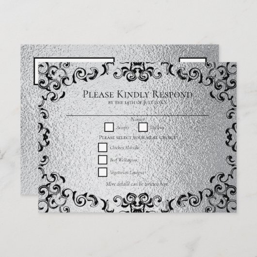 シルバーブラック渦巻きゴシッ結婚クス シーズンポストカード (正面/裏面)