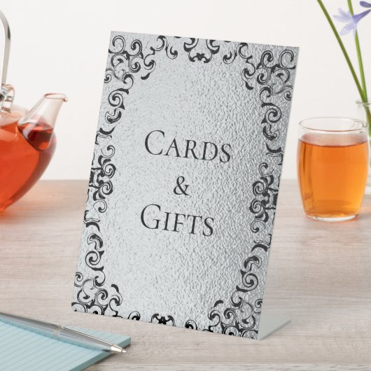 シルバーブラック渦巻きゴシッ結婚クス 台座サイン (インサイチュ)