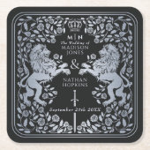 シルバーブラック王室のライオン中世結婚剣 スクエアペーパーコースター (正面)