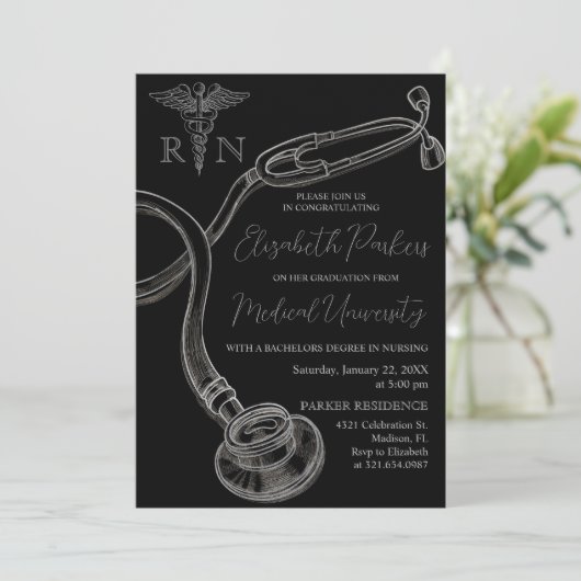 シルバーブラック看護学校卒業パーティー 招待状 (スタンド正面)