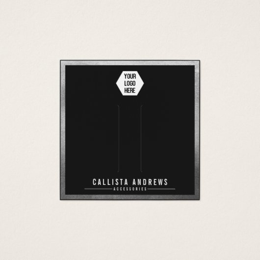 シルバーブラック縁どロゴのヘアクリップ表示カード (正面)