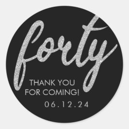 シルバーブラック40誕生日ありがとうグリッター40 ラウンドシール