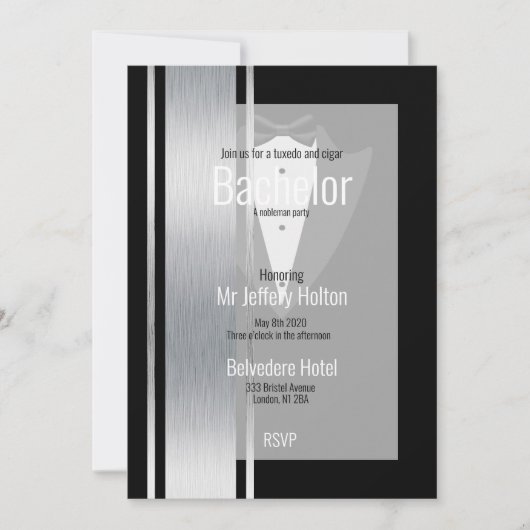 シルバーブラック&ホワイトストライプの日付を保存 セーブザデート (正面)