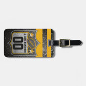 シルバーブラック&金ゴールドグリッターサッカージャージー ラゲッジタグ (正面横)