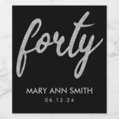 シルバーブラック"40" 40バースデーパーティーグリッター ワインラベル (シングルラベル)