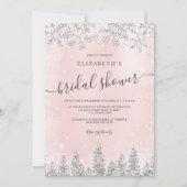 シルバーブラッシュピンクの雪松冬のブライダルシャワー 招待状 (正面)