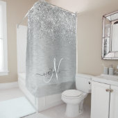 シルバーブラッシュメタルグリッターモノグラム名 シャワーカーテン (インサイチュ)