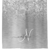 シルバーブラッシュメタルグリッターモノグラム名 シャワーカーテン (正面)