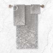 シルバーブラッシュメタルグリッターモノグラム名 バスタオルセット