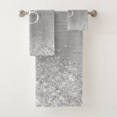 シルバーブラッシュメタルグリッターモノグラム名 バスタオルセット (インサイチュ)