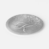 シルバーブラッシュメタルグリッターモノグラム名 ペーパープレート (アングル)