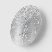シルバーブラッシュメタルグリッターモノグラム名 ラウンド壁時計 (傾斜)