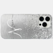 シルバーブラッシュメタルグリッターモノグラム名 Case-Mate iPhoneケース (裏面 (横))
