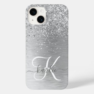 シルバーブラッシュメタルグリッターモノグラム名 Case-Mate iPhone 14ケース