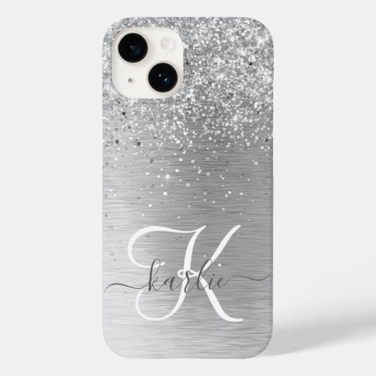 シルバーブラッシュメタルグリッターモノグラム名 Case-Mate iPhoneケース (裏面)