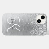 シルバーブラッシュメタルグリッターモノグラム名 Case-Mate iPhoneケース (裏面 (横))