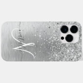 シルバーブラッシュメタルグリッターモノグラム名 Case-Mate iPhoneケース (裏面 (横))