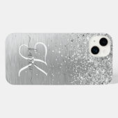 シルバーブラッシュメタルグリッターモノグラム名 iPhoneケース (裏面横)