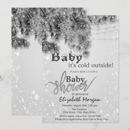 シルバーブランズ ベイビーシャワー おめでとう　外は寒い 招待状 (正面/裏面)