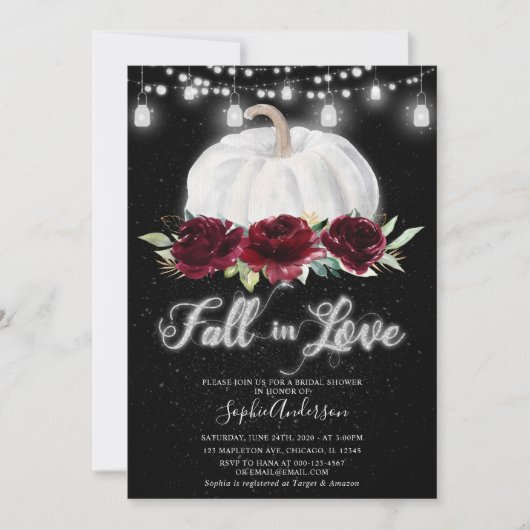 シルバーブルガンディパンプキン秋インラブブライダルシャワー 招待状 (正面)