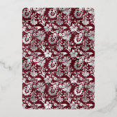 シルバーブルガンディレッドフローラブライダルシャワー 箔招待状 (裏面)