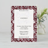 シルバーブルガンディレッドフローラブライダルシャワー 箔招待状 (立ち正面)