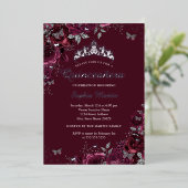 シルバーブルゴーニュの花キンセアニェラ 箔招待状 (立ち正面)