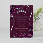 シルバーブルゴーニュフローラバラバタフライキンセアニェラ 箔招待状 (立ち正面)