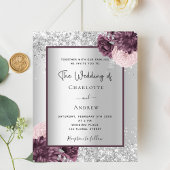 シルバーブルゴーニュフローラ結婚式招待状