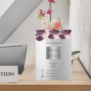 シルバーブルゴーニュ花模様事業のパンフレット 三つ折りカード